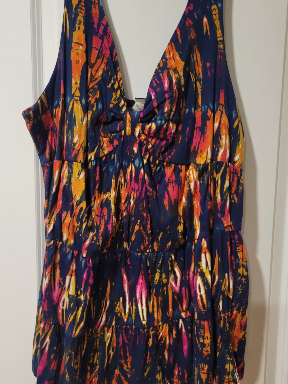 Route 66 Navy Tiered Tank with Orange, Pink & Yellow Brushprint